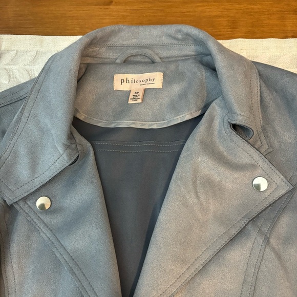 Philosophy Faux Suede Dusty Blue Open Jacket, Size Small - Picture 2 of 14